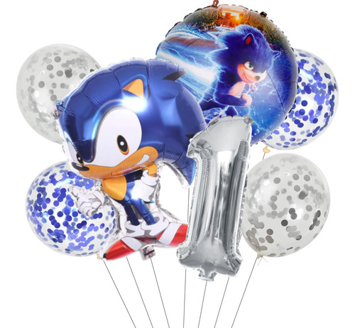 Set Globos Metalizados Sonic Figura Cumpleaños