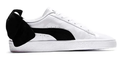 Playa caja de cartón frijoles Tenis Puma Basket Bow Blanco-negro Charol Mujer | Meses sin intereses