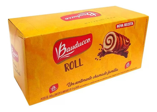 Bolinho Roll Baunilha Recheio Chocolate Bauducco 510g 15x34g