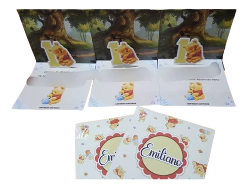 Tarjeta Invitacion 3d Winnie Pooh (sin Sobre) X5