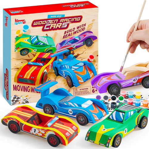 Kit De Manualidades De Madera 4 Autos De Carreras Diy