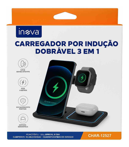 Carregador Por Inducao 3 Em 1 Sem Fio Carga Rapida Indução