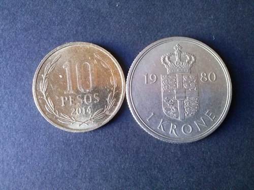 Moneda Dinamarca 1 Krone Níquel 1980 (c44)