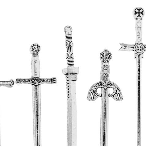 * 7 Peças Mini Pingentes De Espada Antigos, Amuletos De