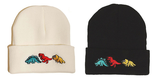 Gorro De Punto Bordado Dinosaurio Lindo 2 Artículos