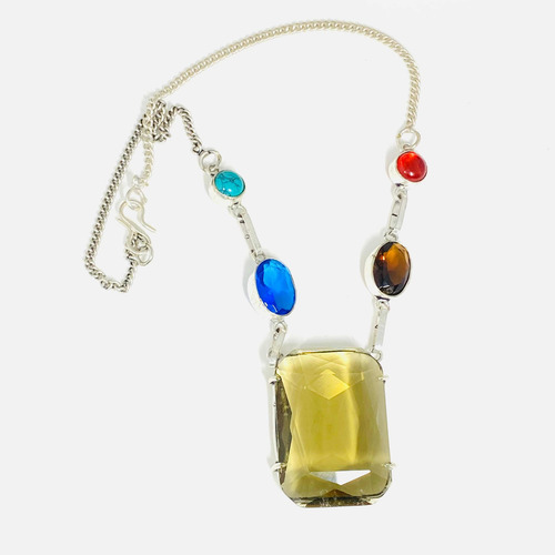 Imagen 2 de 5 de Collar Plata India Cuarzo Ahumado Topacio Azul Granate Citri