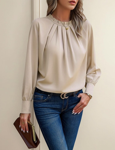Camisas De Manga Larga A Cuadros Con Cuello En O Liso Para M