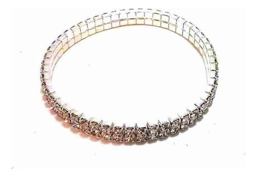 Imagen 3 de 8 de Pulsera Strass Elastizada Fiesta Noche Dos Vueltas Plateada
