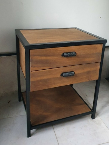 Imagen 2 de 6 de Mesa De Luz Industrial + Guías Telescópicas Hierro Y Madera