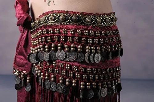 Faja Tribal De Danza Del Vientre Con Monedas Y Flecos De Flanela