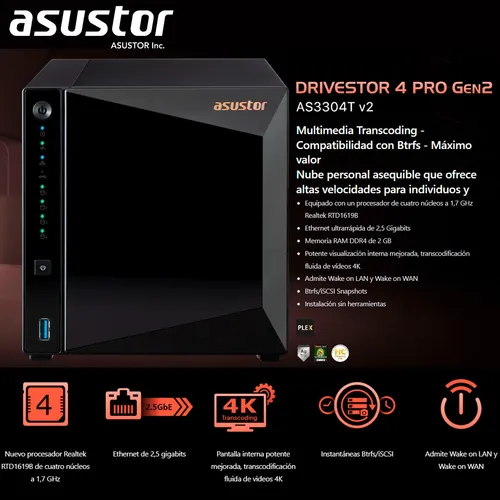 Nas 4 Bahias Asustor Drivestor 4 Pro As3304t V2