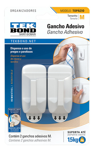 Ganchos Adhesivos Blancos Topazio M X2 Unidades Color Blanco