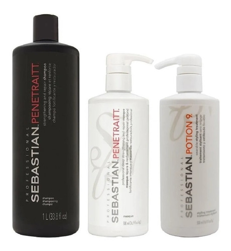 Shampoo 1000+ Mascarilla Penetrait + Crema Potion9 Sebastian