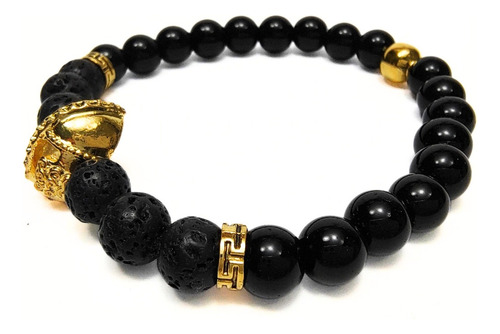 Pulsera De Hombre Con Piedra De Lava Negra+ Casco Espartano