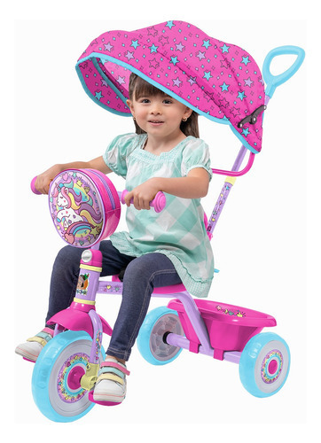 Triciclo Apache Awning, barra Emp com bolsa unicórnio, Env G, rosa