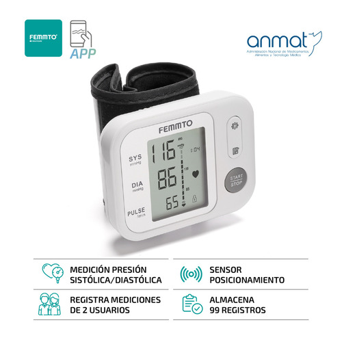Tensiometro Digital Muñeca Enfermeria Medidor Presion Arterial Automatico FEMMTO