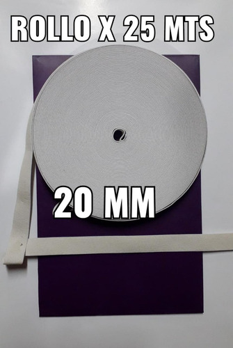 Elástico Algodón De 20 Mm Blanco Por 25 Mts