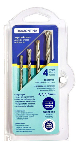 Jogo De Brocas Concreto Tramontina 4pçs 4, 5, 6, 8 Mm