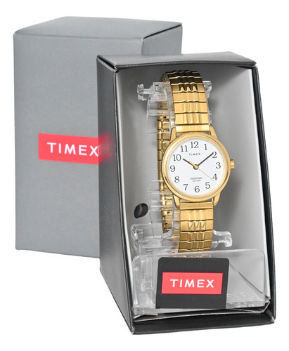 Relógio Timex Indiglo Feminino Dourado Pequeno Elastico Cor do fundo Branco