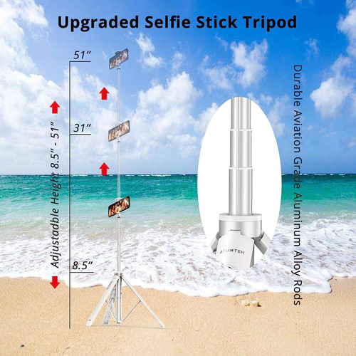 Trípode Para Celular Atumtek 2 En 1, Bluetooth 130 Cm Blanco