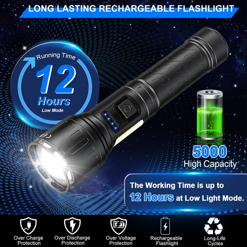 Linterna Magnética Recargable Led 100,000 Lúmenes Negra Color De La Luz Color De La Linterna
