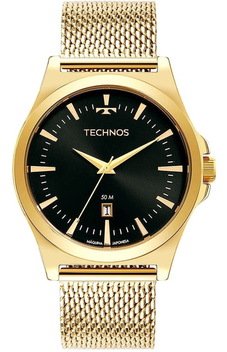 Relógio Masculino Technos Steel Dourado 24 Hs Cor do fundo Preto
