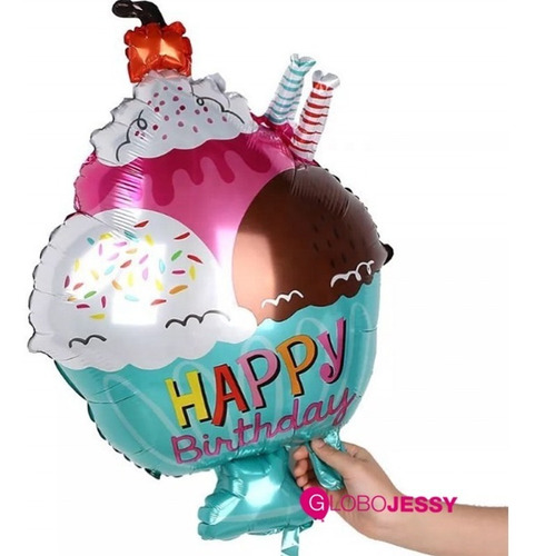 Globos En Gas Helio Copa De Helado Kit X 7 Globos Aluminio