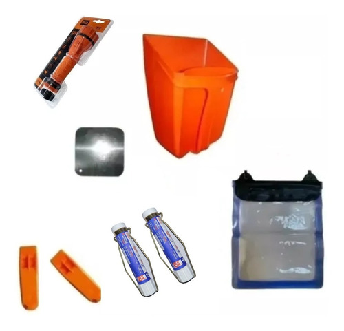 Kit Elementos De Seguridad Nautica Linterna Silbato Bengal 