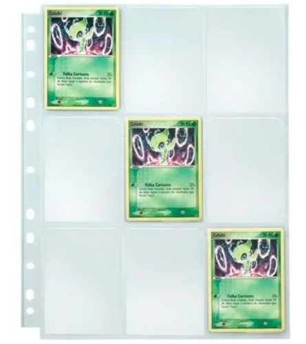 10 Folhas Plásticas Para Fichário Álbum Pokemon 9 Bolsos