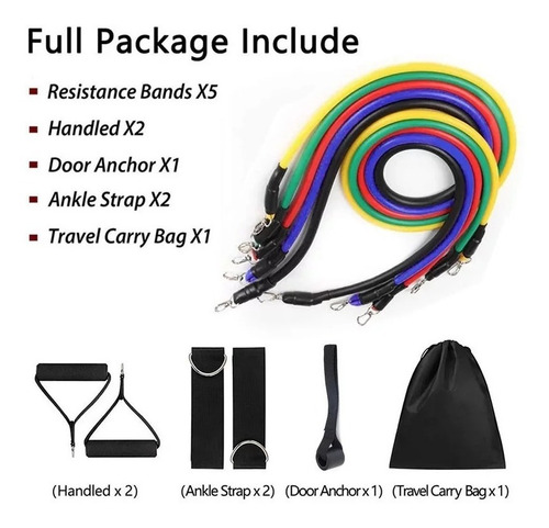 Imagen 6 de 8 de Bandas Elásticas De Resistencia Ejercicios Kit De 11 Piezas