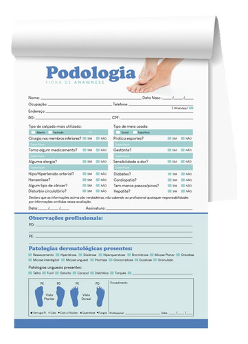 1 Ficha Anamnese De Podologia Bloco Com 100 Fls - 14,8x21cm