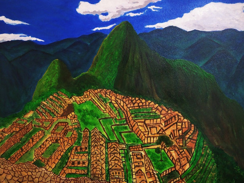 Lienzo De Machu Picchu En Pintura Acrílica. Cuadro - Arte.