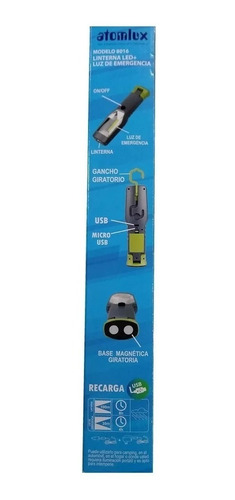 Linterna Profesional Atomlux 8016 Led Usb Camping Eco Luz