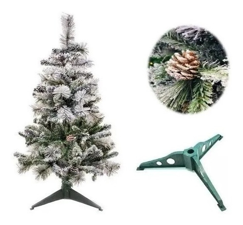 Arvore De Natal Pinheiro Neve Luxo Com Pinhas Top 90cm