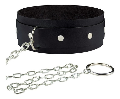Gargantilha Choker Larga Couro Sintético E Guia Em Corrente Cor Preto