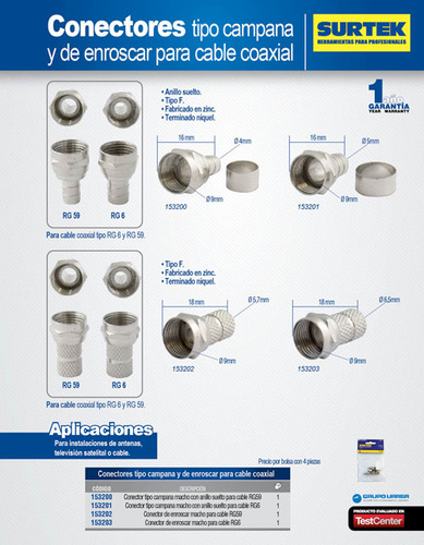 Conector Tipo Campana Para Cable Coaxial Rg59 Surtek 153200