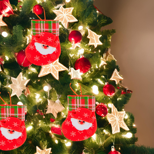 Bota Plush Enfeite Natal Decoração Natalina Rosto Papai Noel