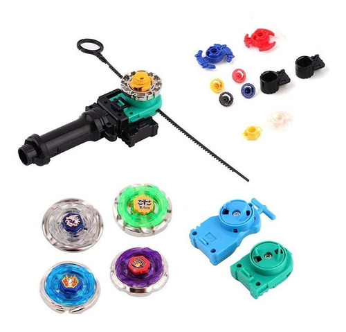 Imagem 7 de 10 de Kit 4 Beyblade Metal Fusion Pião C/super Lançador Brinquedo