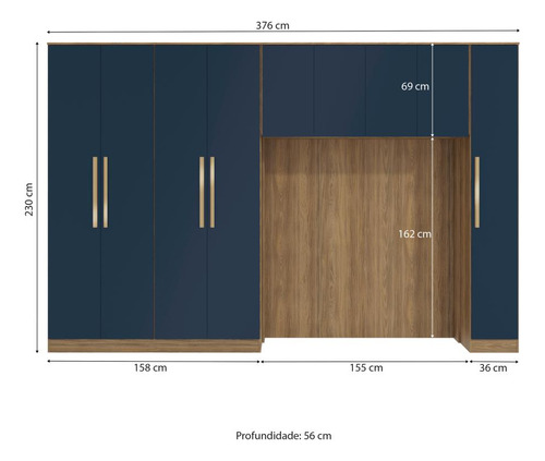 Quarto Modular Kappesberg Adapt Azul Profundo 4 Pçs 376cm