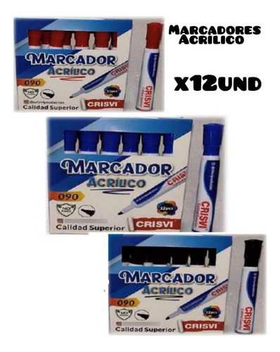 Marcador Acrilico Paq 12 Und Crisvi