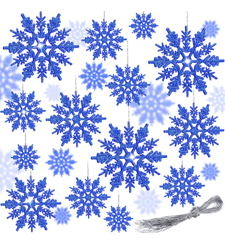 36 Adorno Plastico Copo Nieve Purpurina Navidad Decoracion