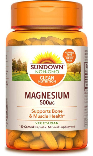 Magnesio 500 Mg Natural Cabello Sano Sundown 180 Capsulas