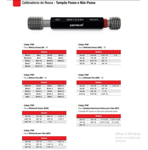 Calibrador de roscas Tampao Passa/NAO-Passa 3/4 - 14 Npt