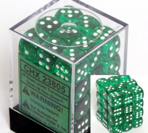 Verde Con Puntos Blancos Translucent 12mm 6 Caras Dice 36 Po