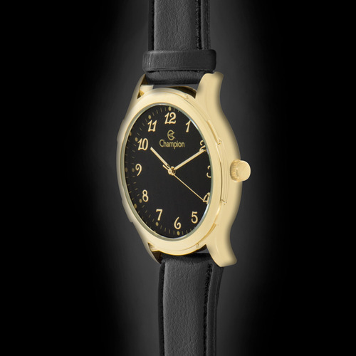 Relógio Masculino Dourado Champion Pulseira De Couro Preta