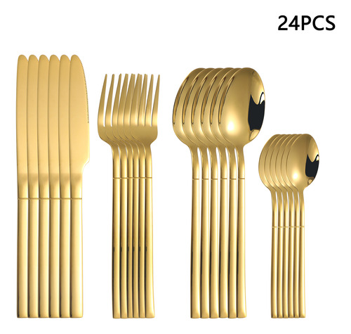 Cubiertos De Acero Inoxidable Dorado, 4 Piezas, Cuchillo Dom