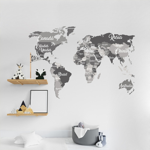 Vinilos Decorativos Planisferio Mapa Paises Gris 60x90cm