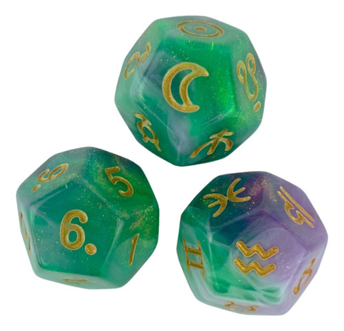 3 Piezas Dados De Constelación Dados De Verde Y Dorado