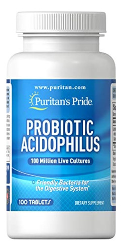 Puritans Pride Probiotic Acidophilus Tabletas, Blanco, 100 U