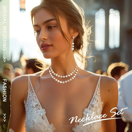 Collar De Novia Pulsera Pendientes Conjunto De Joyas Regalo Dorado